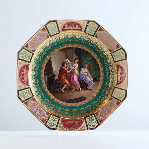 A large 19th century Viennese porcelain octogonal dish
