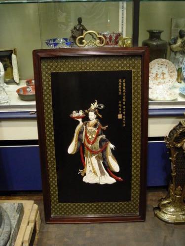  Lacquered wood panel with polychrome decoration of a 