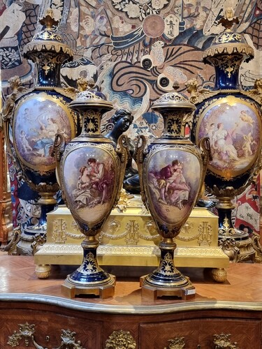 Large pair of 19th C. porcelain sevres vases