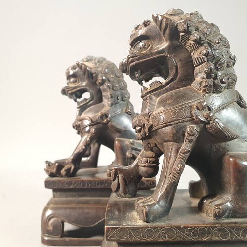 Pair of 18th century Chinese bronze foo dogs