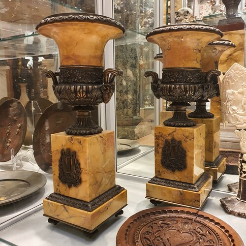 Pair of 19th century bronze marble urns