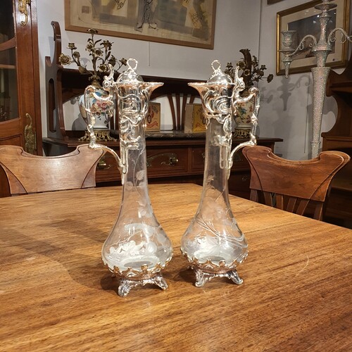 Pair of Art nouveau jugs. Silver plated 