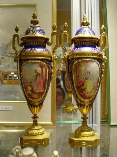 Pair of french porcelain vases with gilt bronze. sevres style late 19th C