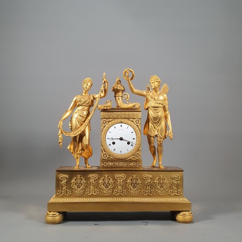 Empire gilt bronze mantel clock