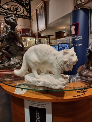 Marble sculpture of a cat signed charles emile jonchery. French school