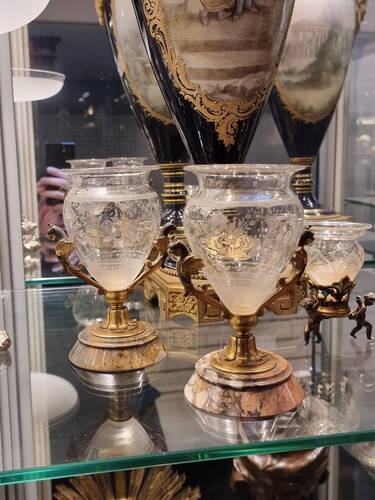 pair of 19th C. bronze crystal stone cups