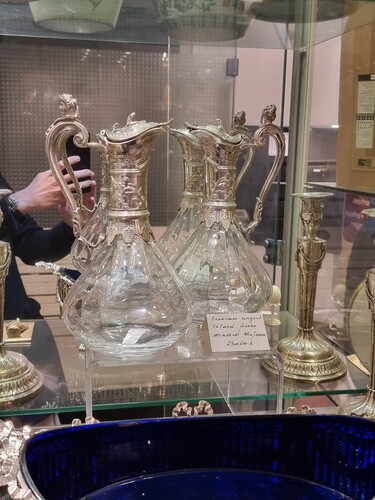 pair of 19th C. crystal and silver Jugs marked tetard freres